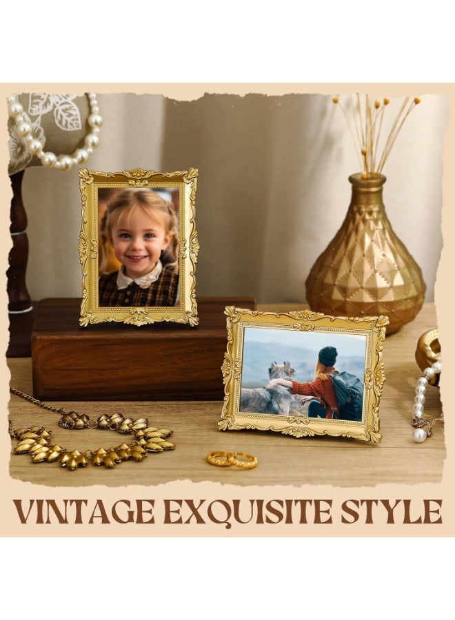 Bukela 4Pcs Vintage Mini Picture Frames for 2.5"x3.5" Wallet Size Picture DIY 4.5"x3.5" Magnetic Fridge Magnet Small Gold Ornate Photo Frame Antique Table Decor for Wedding Party Menu(Vintage) - Image 3